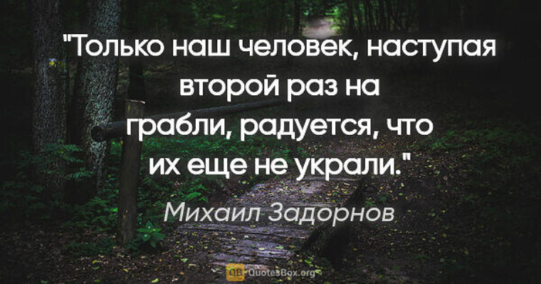 Раз радовался. Задорнов только наш человек. Второй раз на грабли не наступают. Наступая второй раз на грабли радуется. Задорнов про грабли.