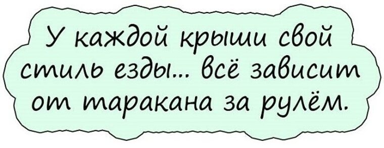 У каждой крыши свой стиль езды все зависит от таракана за рулем